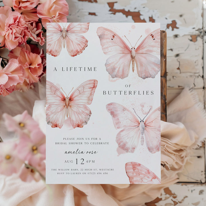 Pink Lifetime Of Butterflies Bridal Invitation