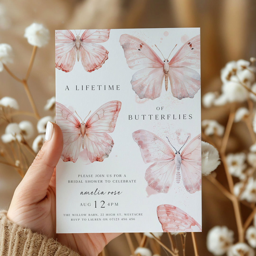 Pink Lifetime Of Butterflies Bridal Invitation