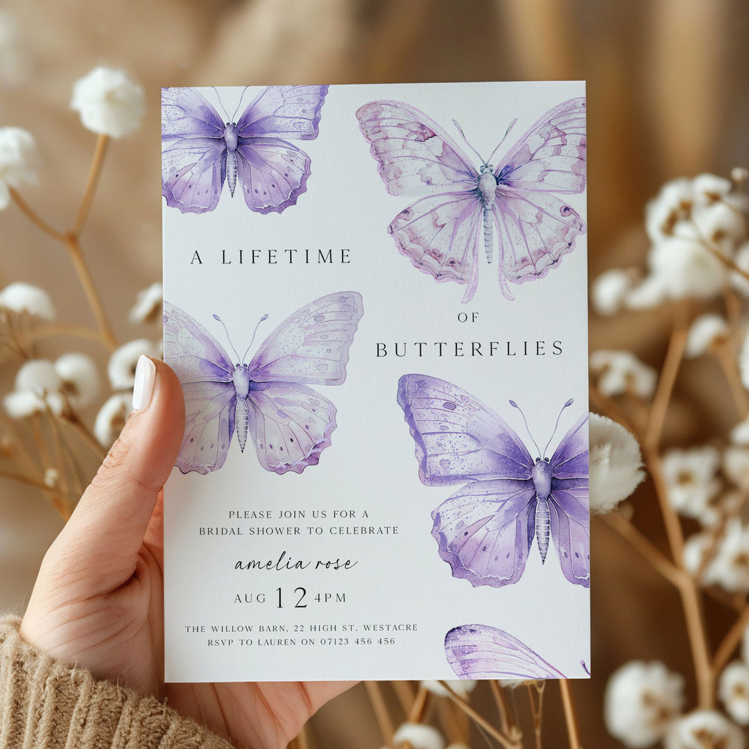 Purple Lifetime Of Butterflies Bridal Invitation