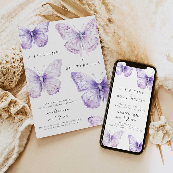 Purple Lifetime Of Butterflies Bridal Invitation