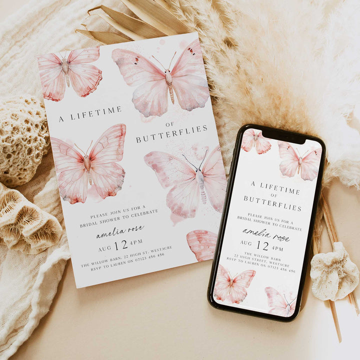 Pink Lifetime Of Butterflies Bridal Invitation