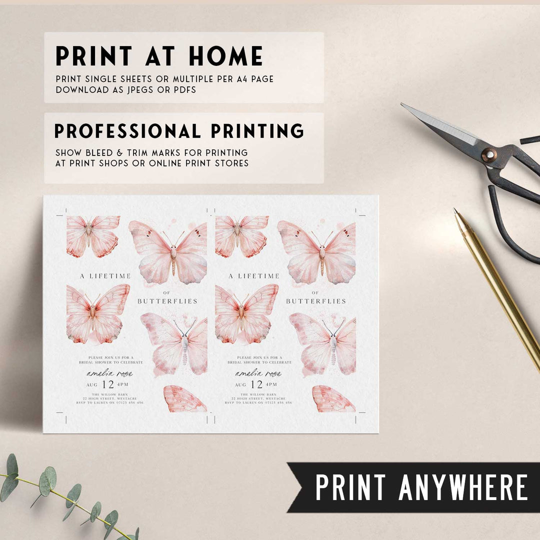 Pink Lifetime Of Butterflies Bridal Invitation