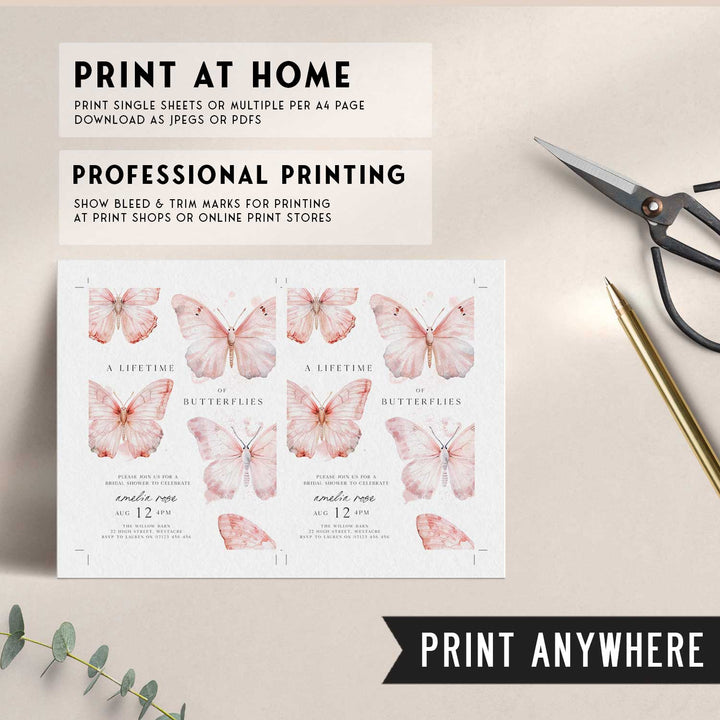 Pink Lifetime Of Butterflies Bridal Invitation