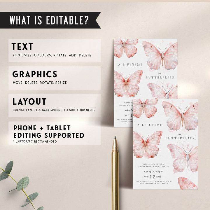 Pink Lifetime Of Butterflies Bridal Invitation