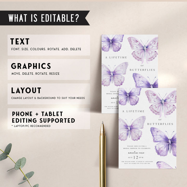 Purple Lifetime Of Butterflies Bridal Invitation