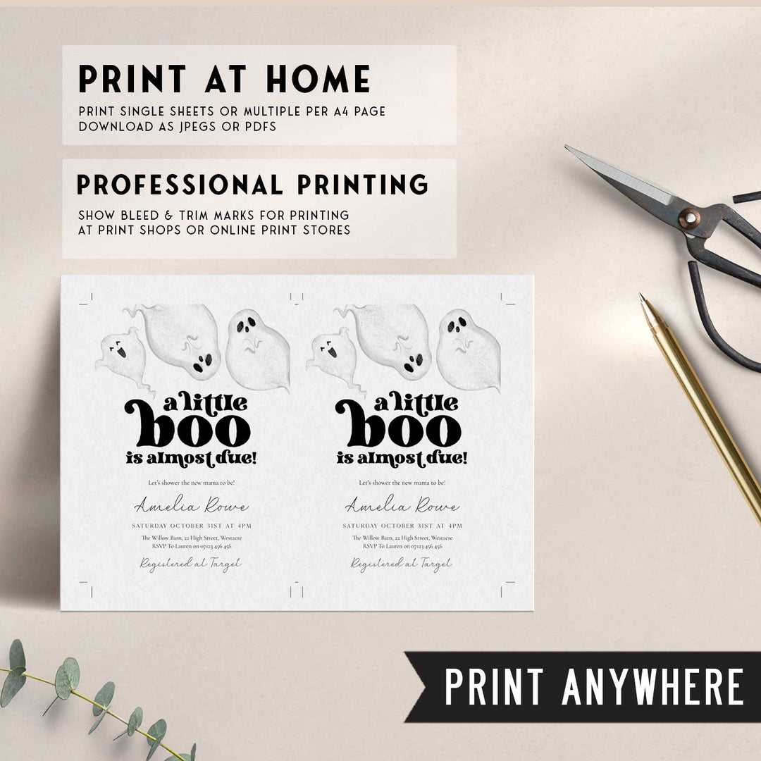 Retro Little Boo Ghost Baby Invitation