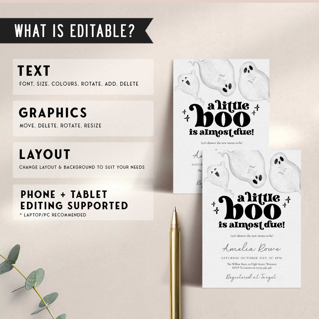 Retro Little Boo Ghost Baby Invitation