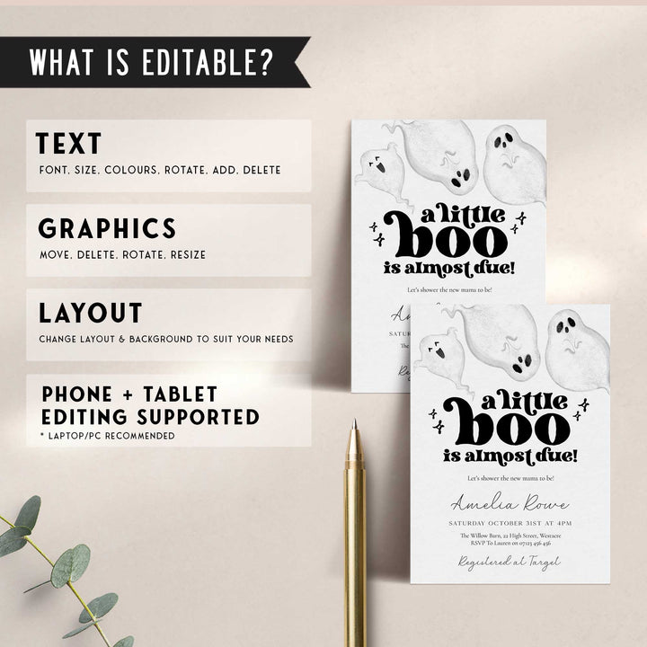 Retro Little Boo Ghost Baby Invitation