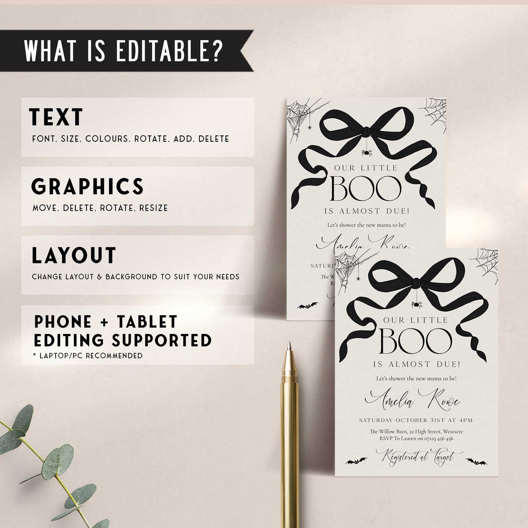 Spooky Bow Baby Shower Invitation