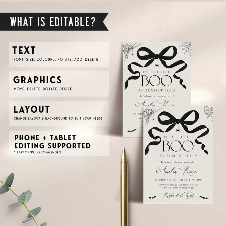 Spooky Bow Baby Shower Invitation