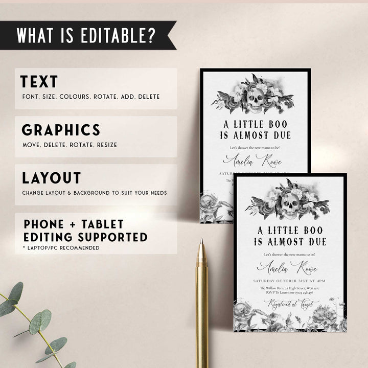 Gothic Floral Baby Shower Invitation
