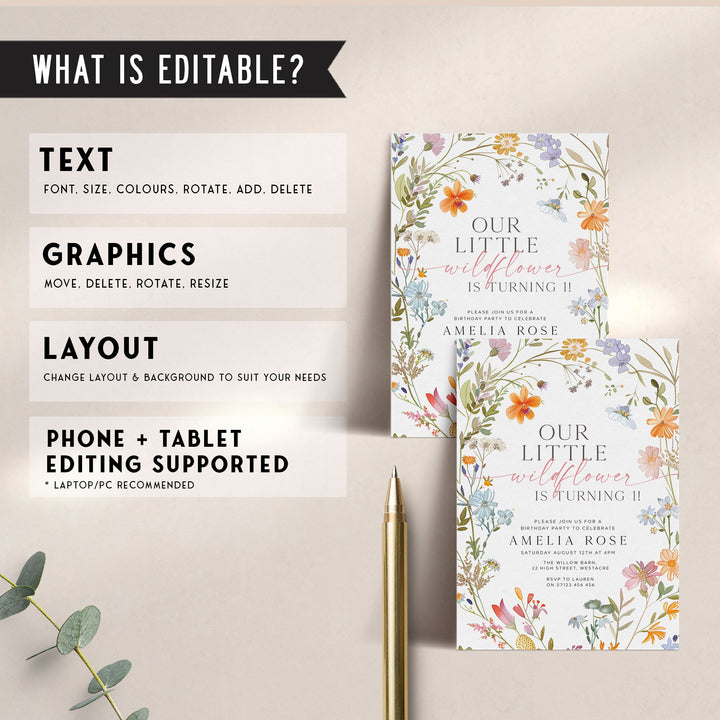 One Little Wildflower Birthday Invitation