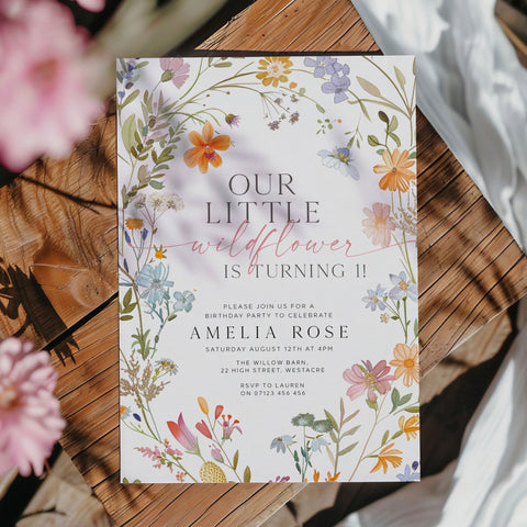 One Little Wildflower Birthday Invitation