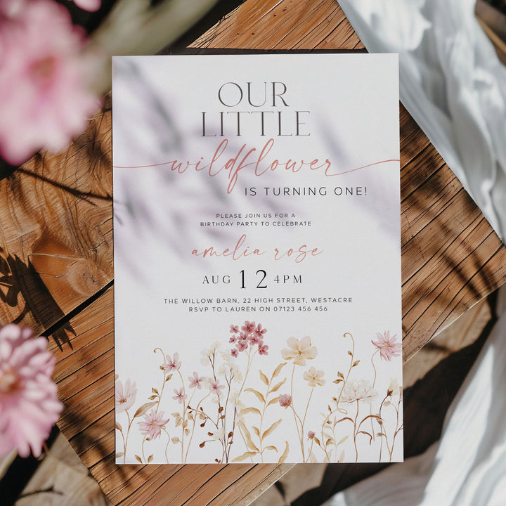 Boho One Little Wildflower Border Invitation