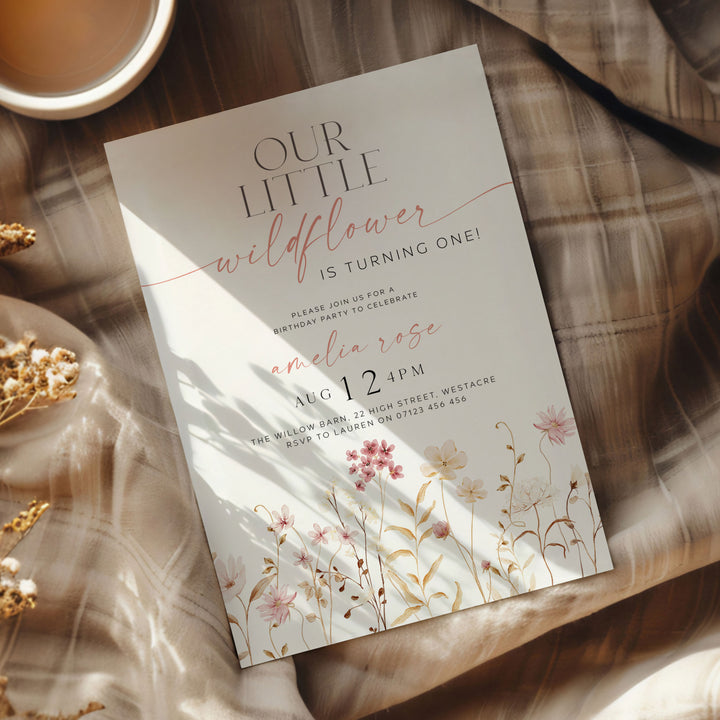 Boho One Little Wildflower Border Invitation