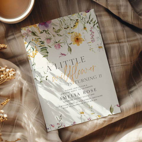 Yellow One Little Wildflower Border Invitation