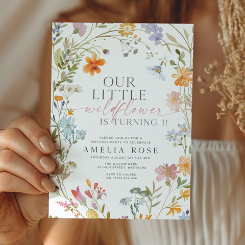 One Little Wildflower Birthday Invitation