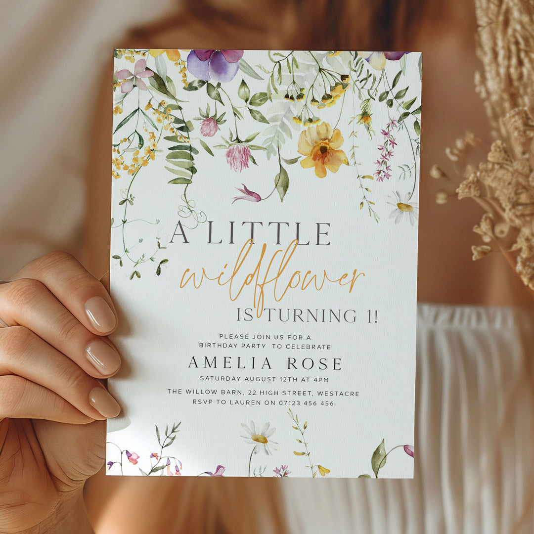Yellow One Little Wildflower Border Invitation
