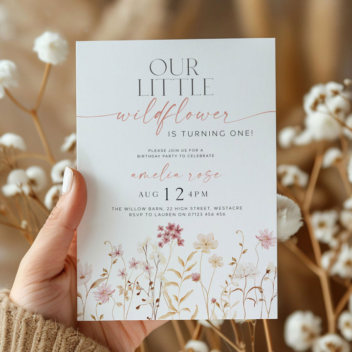 Boho One Little Wildflower Border Invitation