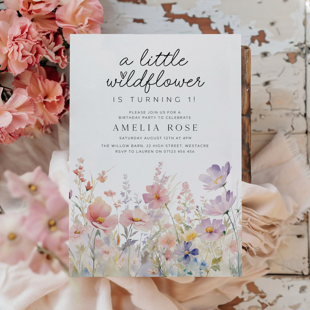 Pink Meadow Little Wildflower Invitation