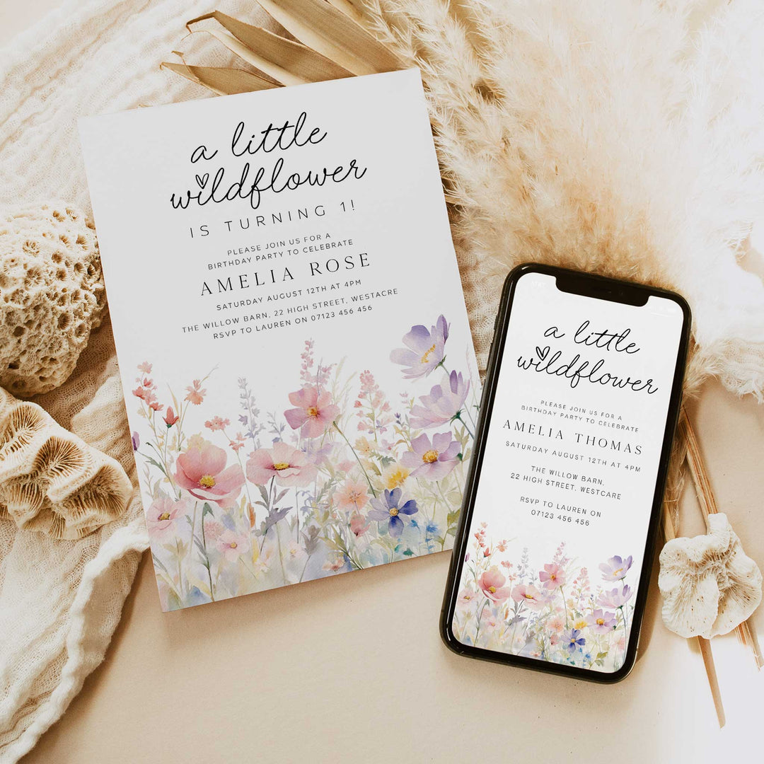 Pink Meadow Little Wildflower Invitation