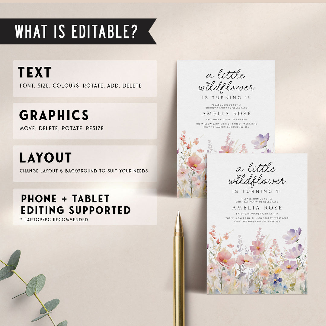 Pink Meadow Little Wildflower Invitation