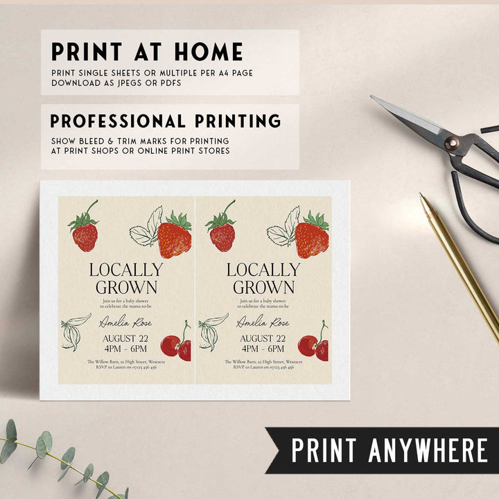 Locally Grown Strawberry Baby Shower Invitation