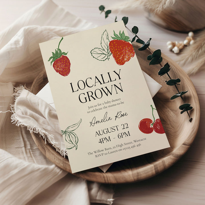 Locally Grown Strawberry Baby Shower Invitation