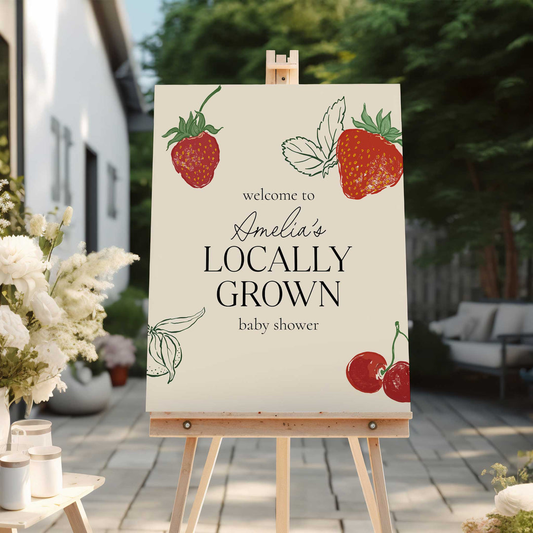 Locally Grown Strawberry Baby Shower Welcome Sign