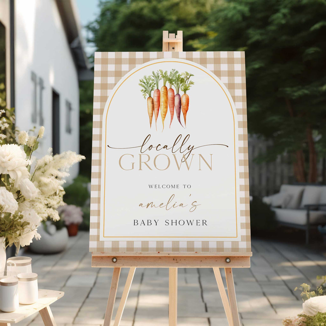 Locally Grown Orange Baby Shower Welcome Sign