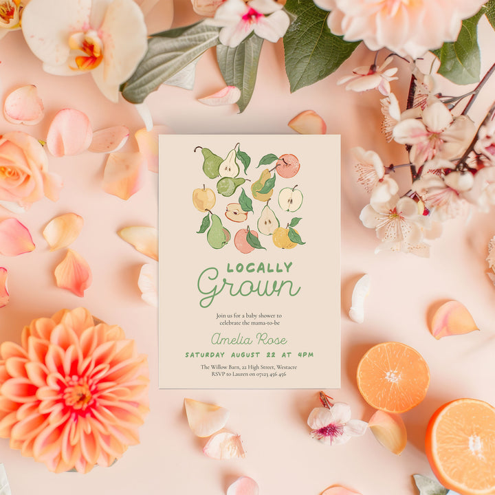 Locally Grown Pears Baby Shower Invitation