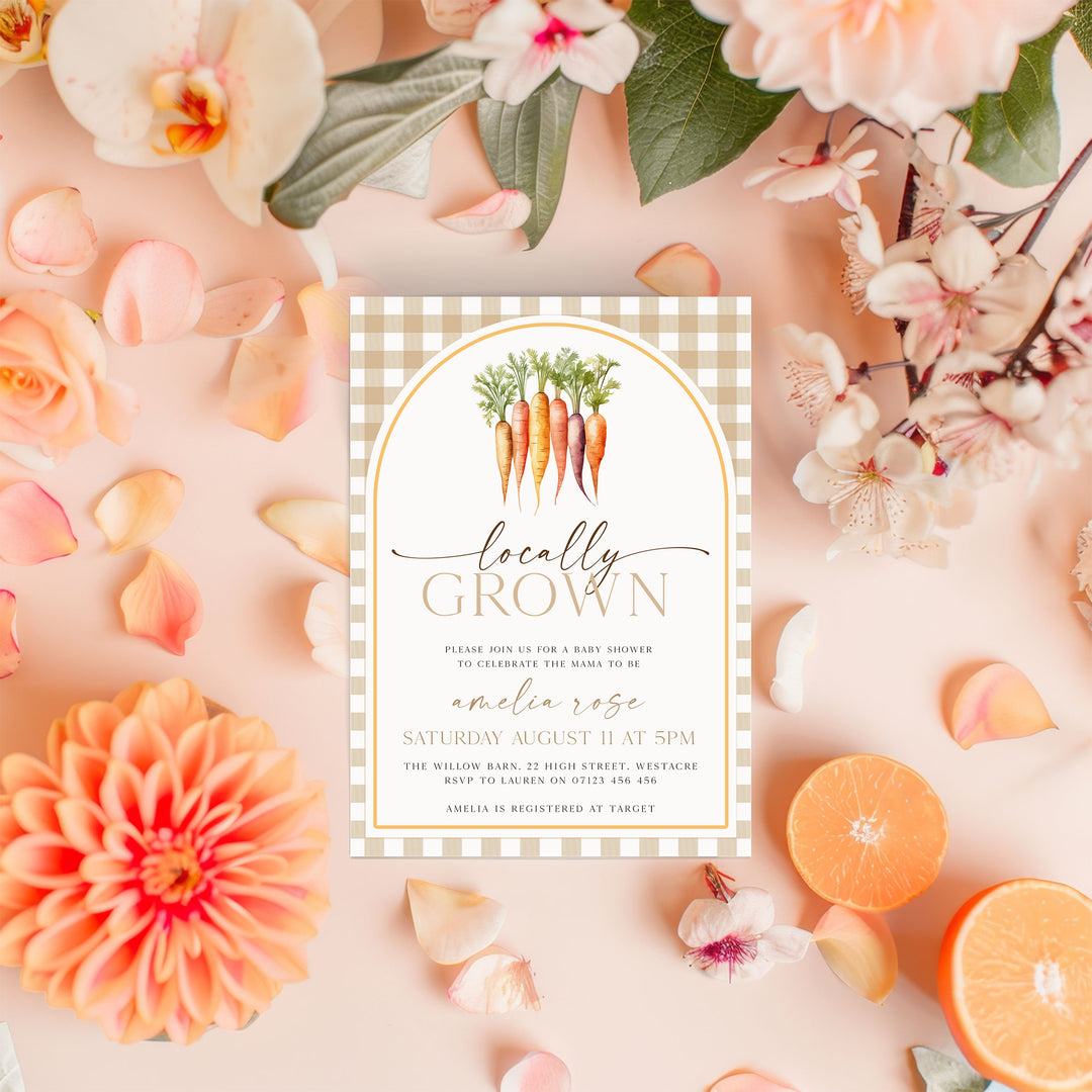Locally Grown Orange Baby Shower Invitation