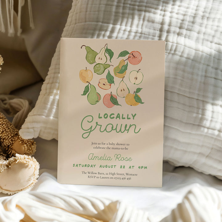 Locally Grown Pears Baby Shower Invitation