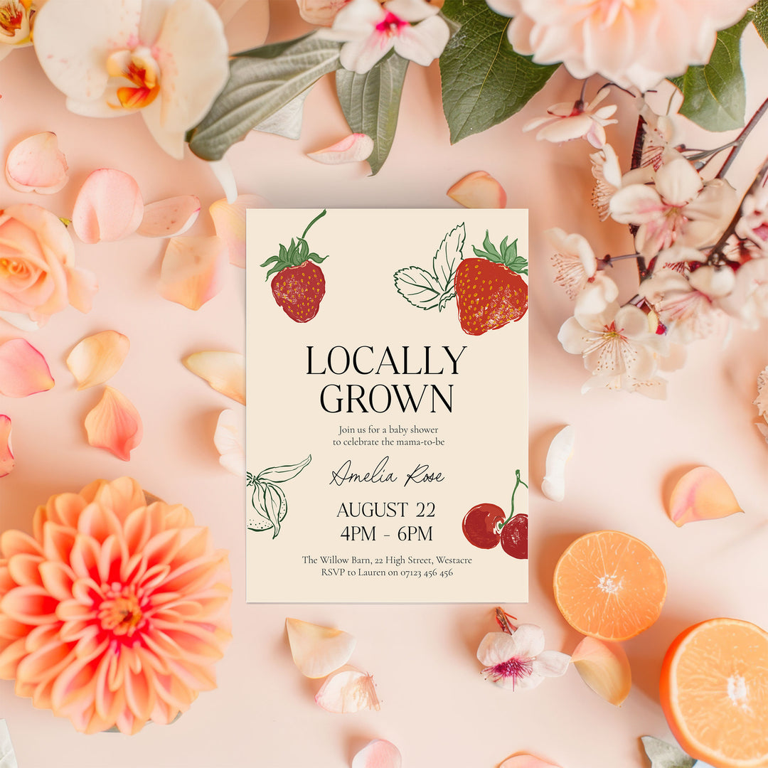 Locally Grown Strawberry Baby Shower Invitation