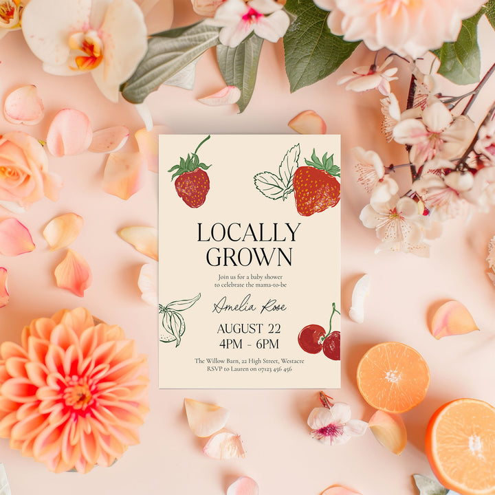 Locally Grown Strawberry Baby Shower Invitation