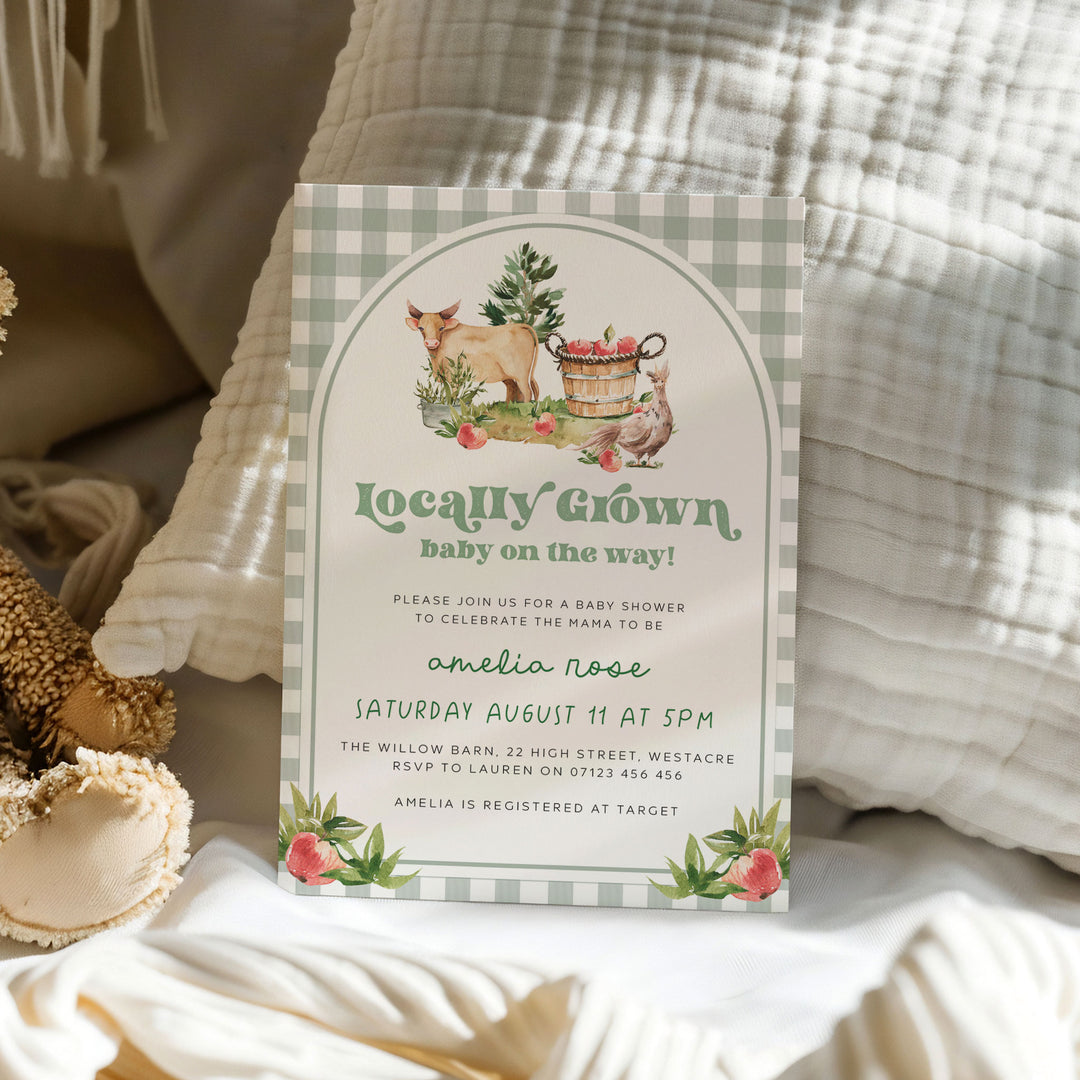 Locally Grown Retro Baby Shower Invitation