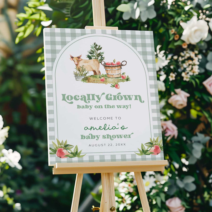 Locally Grown Retro Baby Shower Welcome Sign
