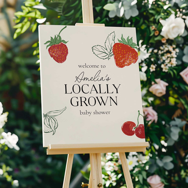 Locally Grown Strawberry Baby Shower Welcome Sign