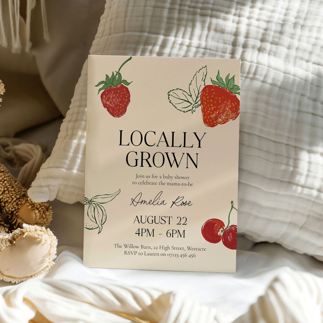 Locally Grown Strawberry Baby Shower Invitation