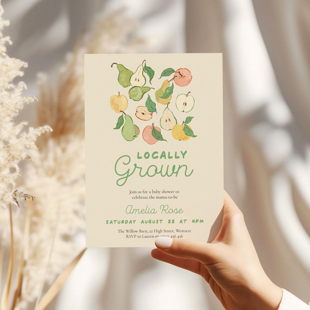 Locally Grown Pears Baby Shower Invitation