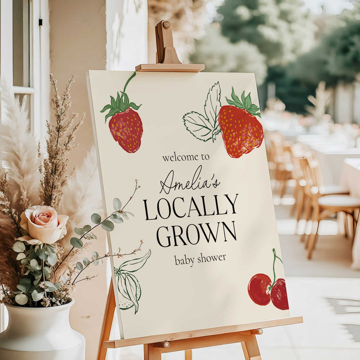 Locally Grown Strawberry Baby Shower Welcome Sign
