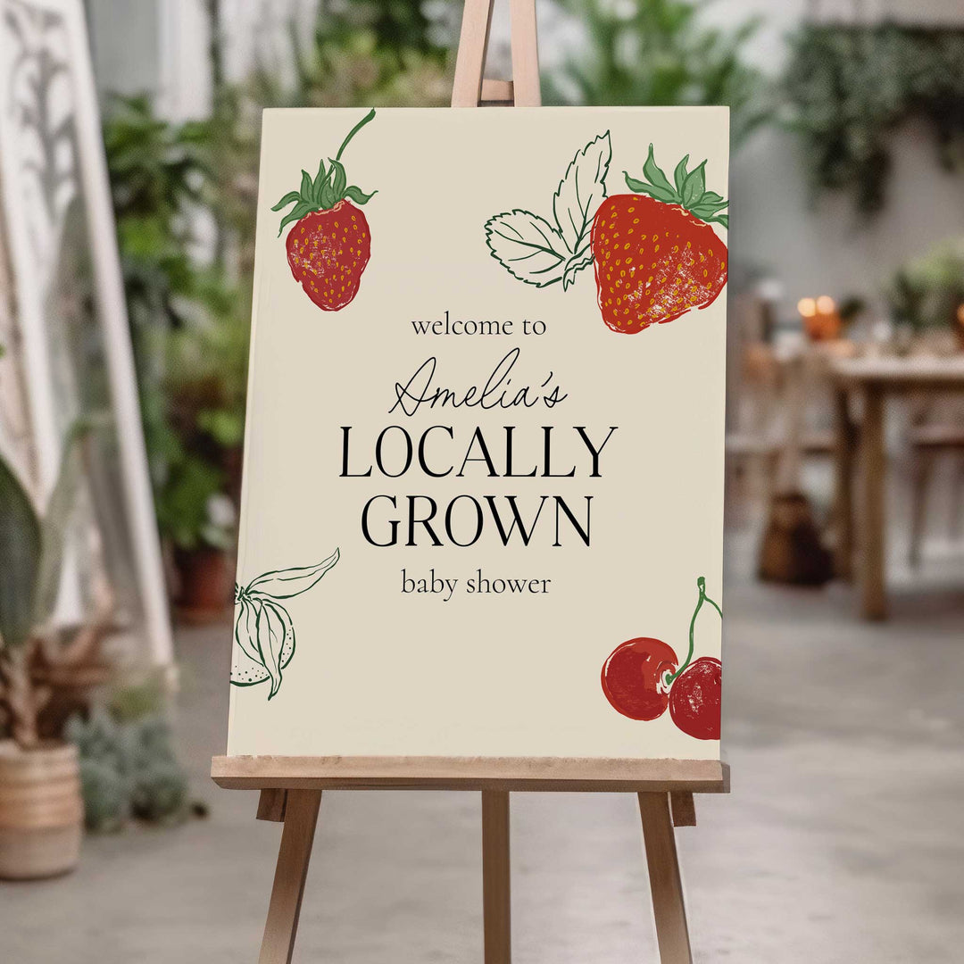 Locally Grown Strawberry Baby Shower Welcome Sign