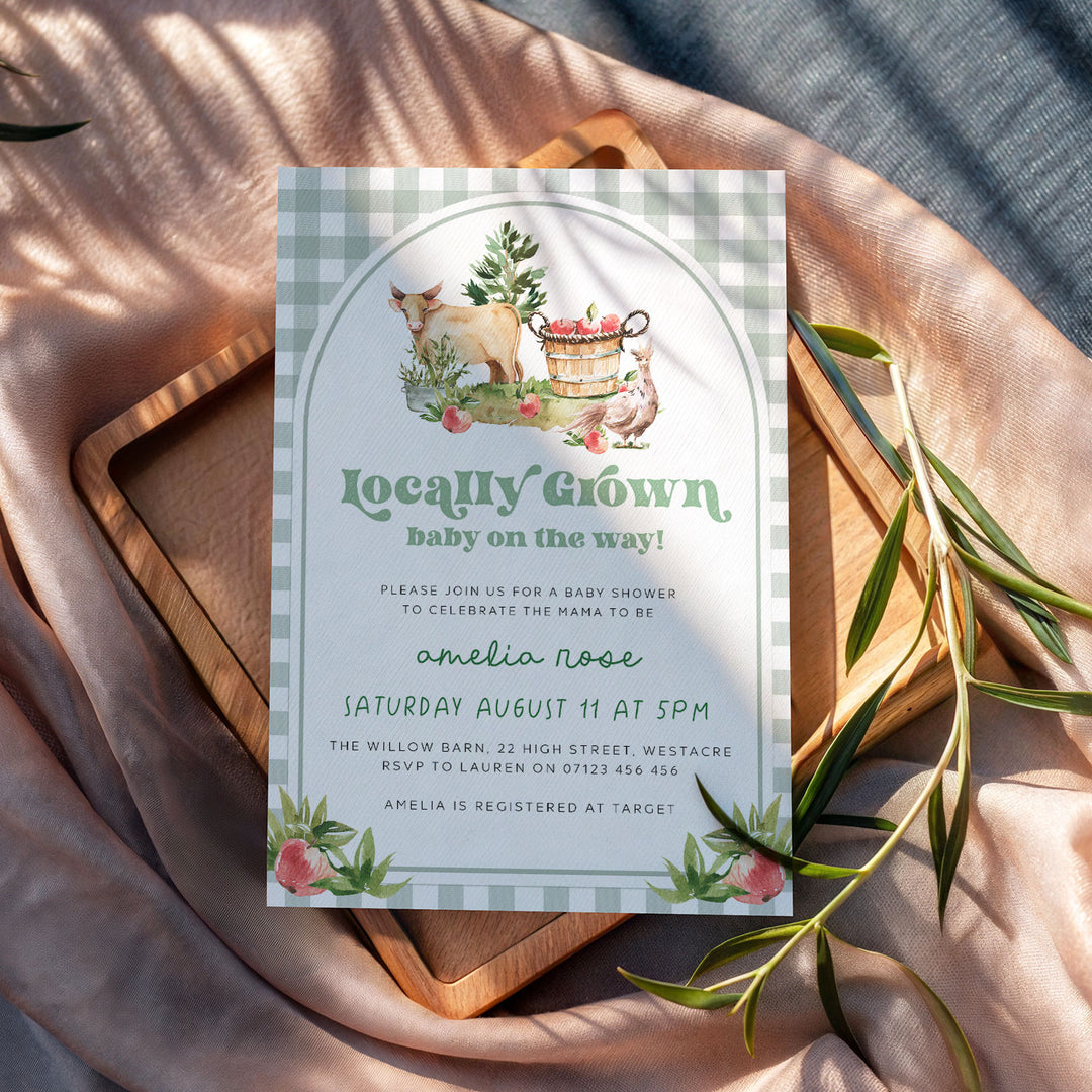 Locally Grown Retro Baby Shower Invitation
