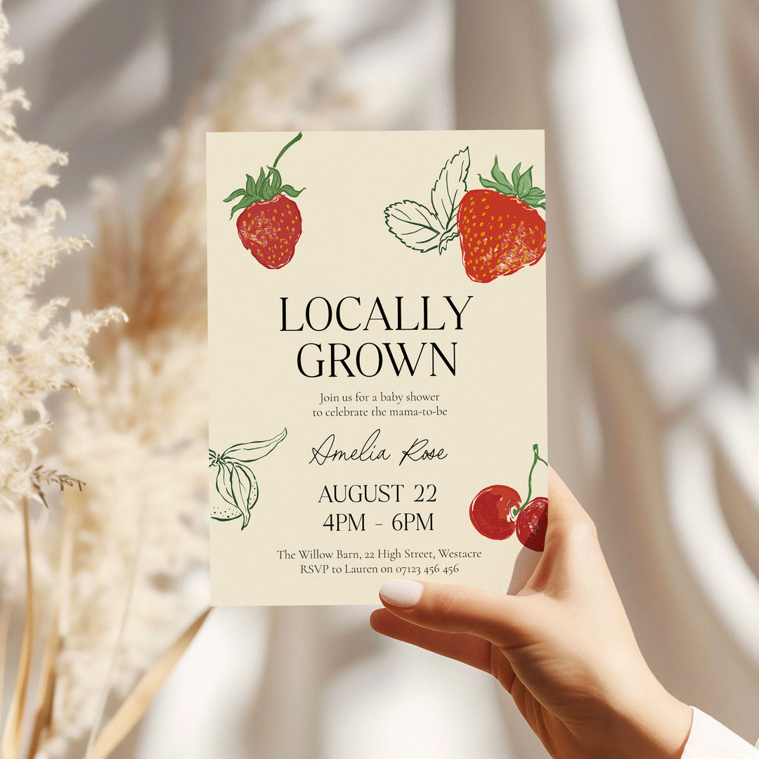 Locally Grown Strawberry Baby Shower Invitation