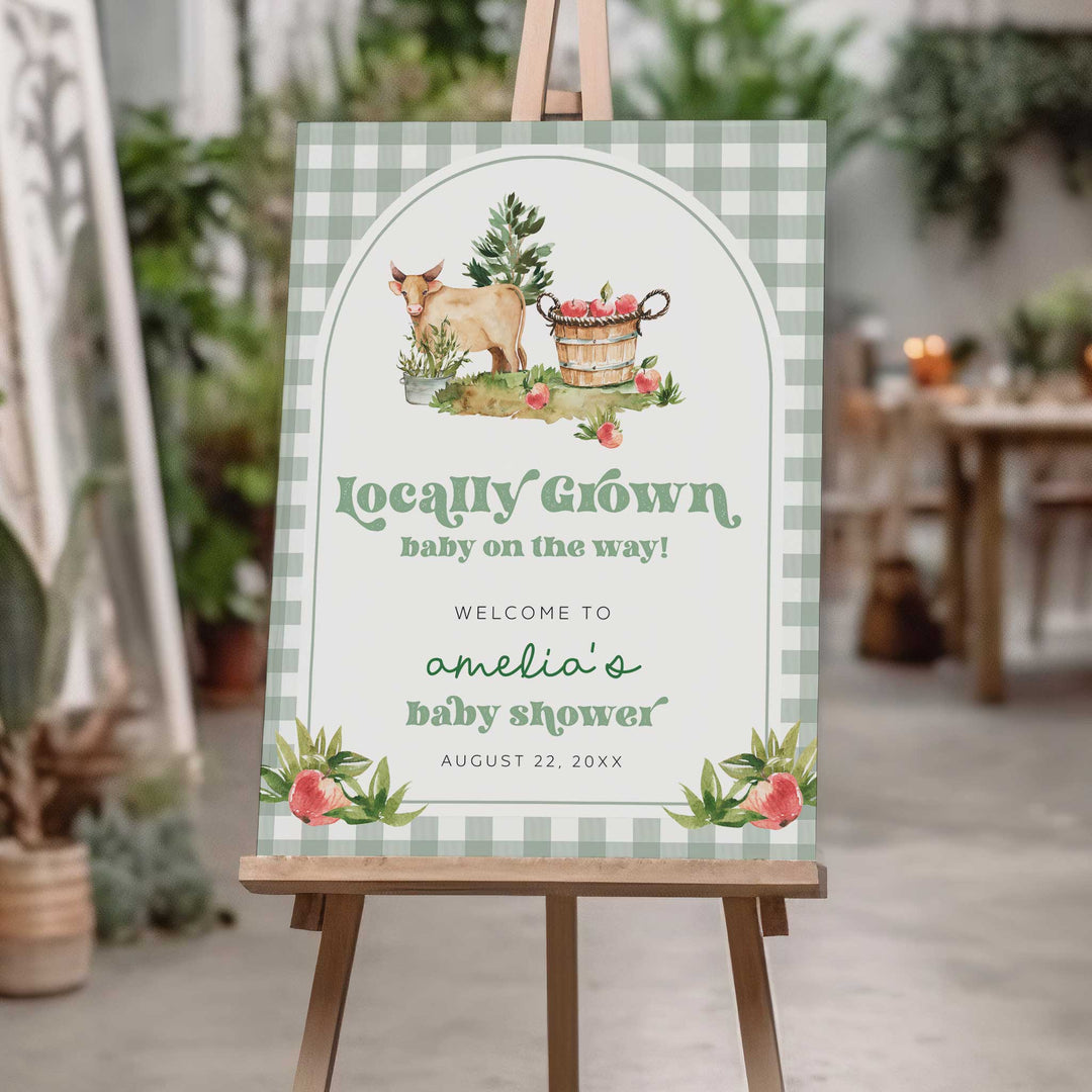 Locally Grown Retro Baby Shower Welcome Sign