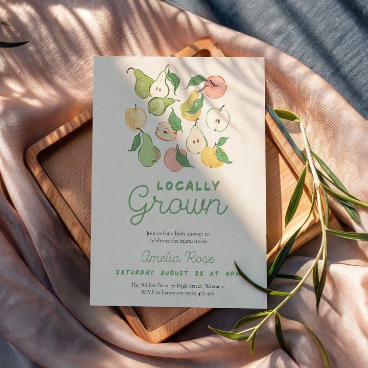 Locally Grown Pears Baby Shower Invitation