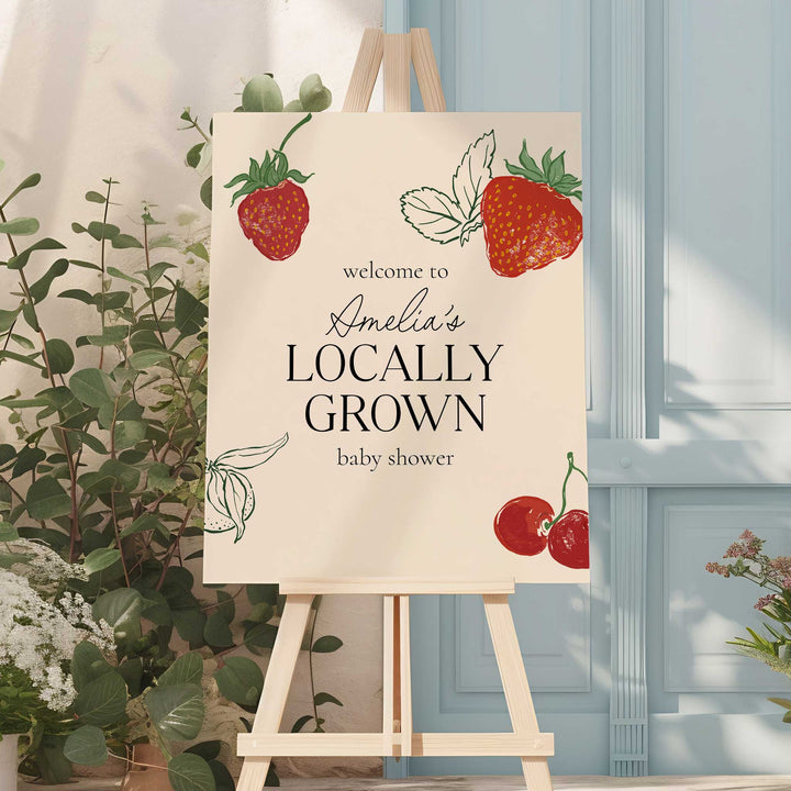 Locally Grown Strawberry Baby Shower Welcome Sign
