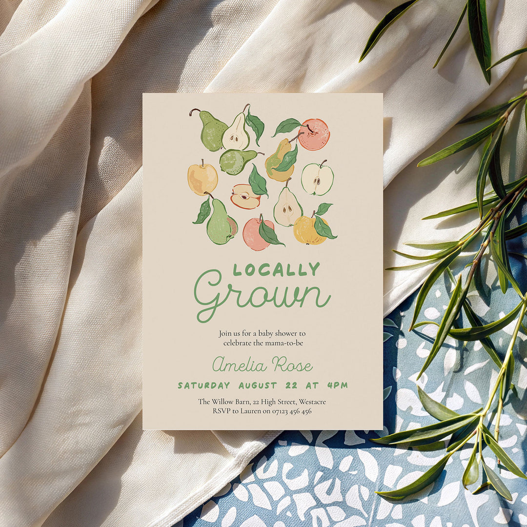 Locally Grown Pears Baby Shower Invitation