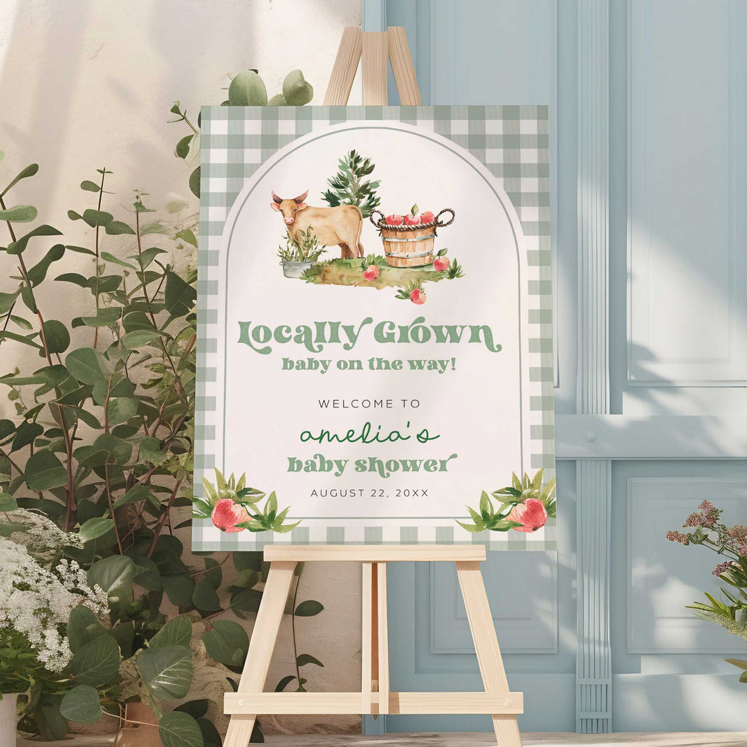 Locally Grown Retro Baby Shower Welcome Sign
