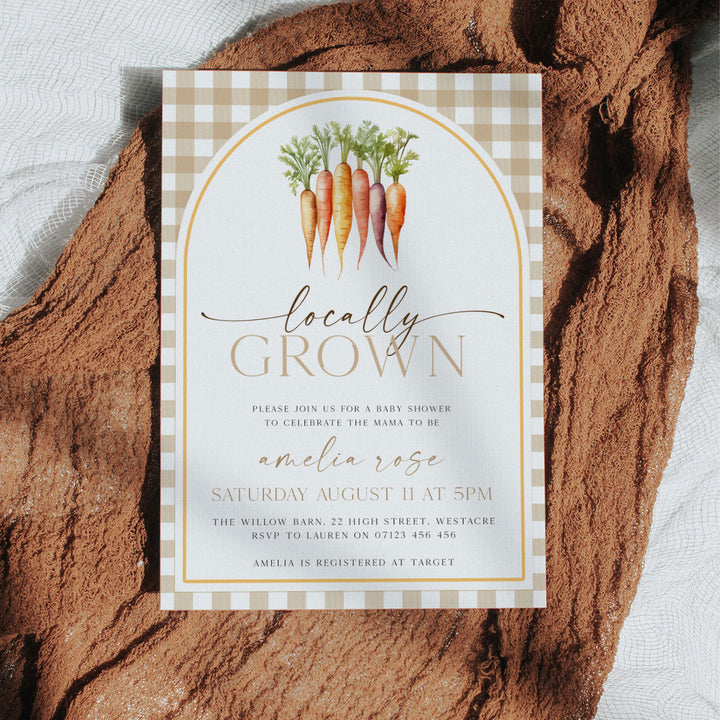 Locally Grown Orange Baby Shower Invitation